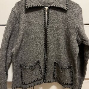 Gray Wool Jacket with Black Trim